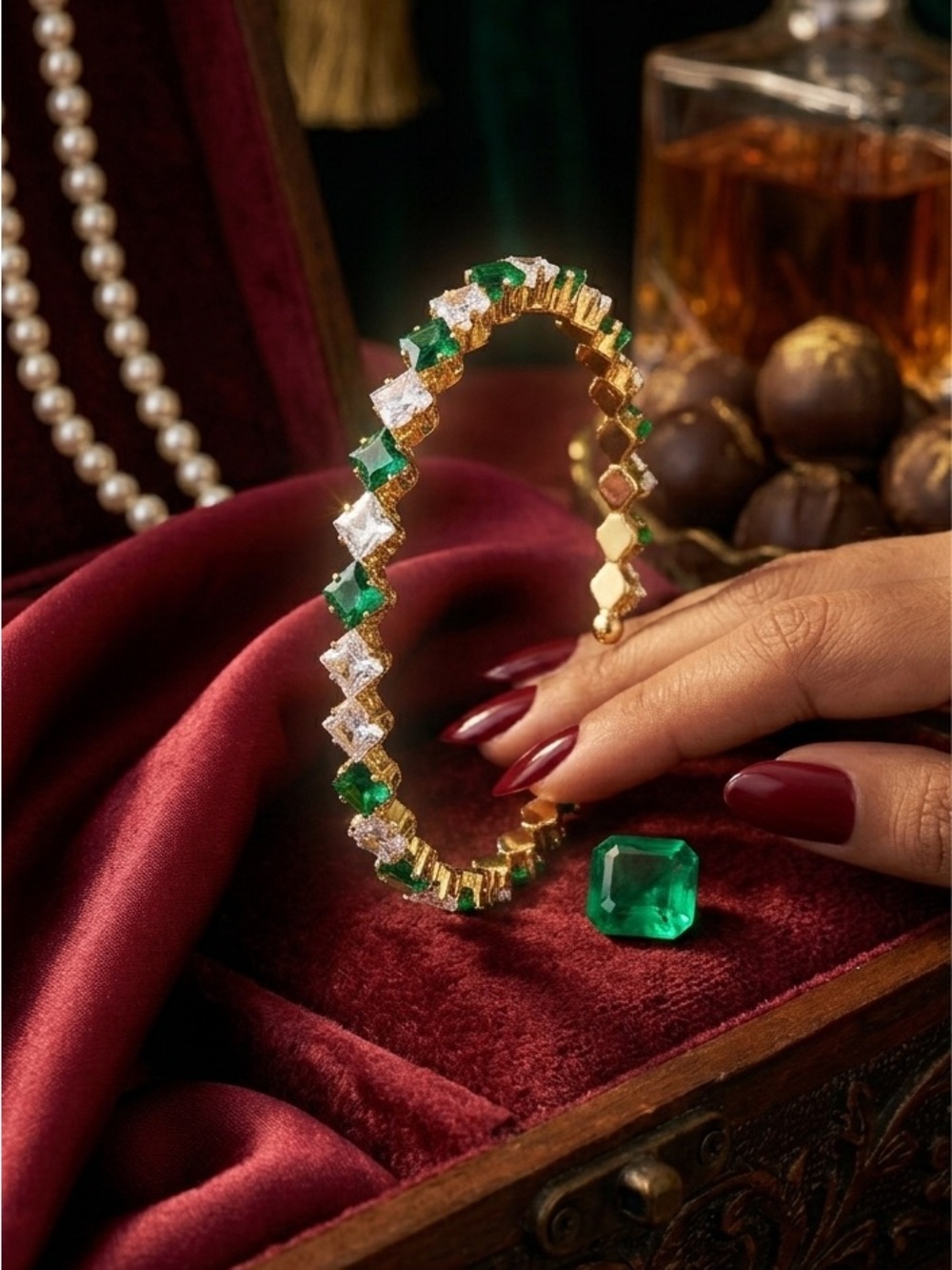 14k Gold - Filled White & Emerald CZ Tennis Bracelet -